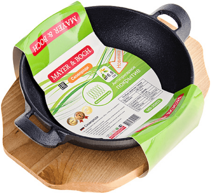 Сковорода 16,5см MAYER & BOCH чугунная с дощечкой